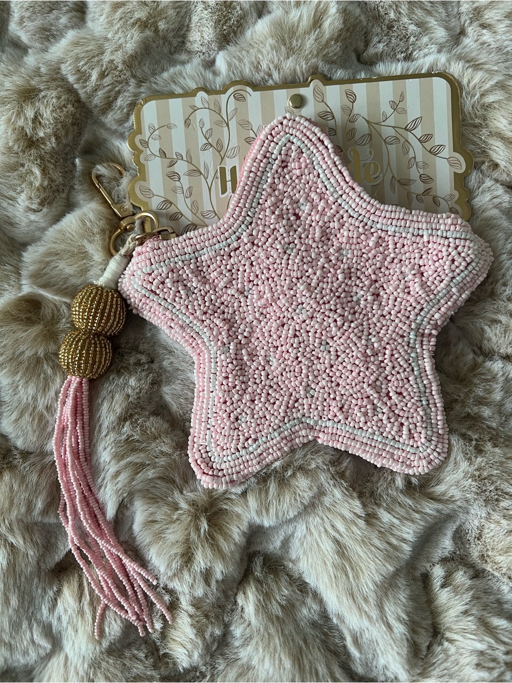 Beaded Pink Star Coin Purse